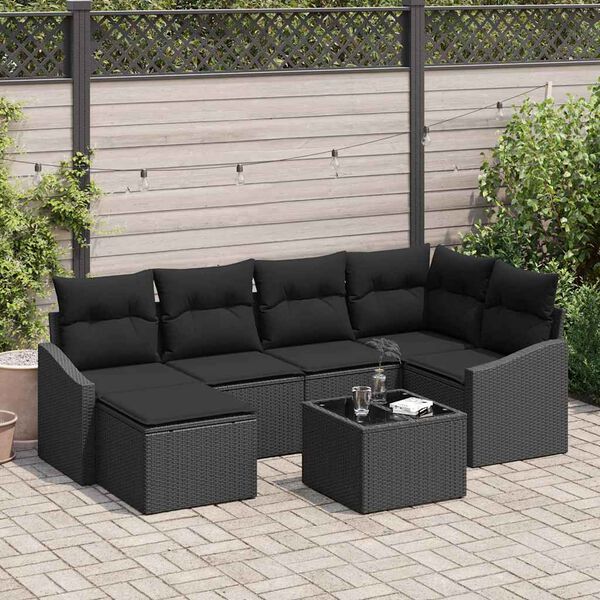 vidaXL Set Divano da Giardino 7 pcs Nero Poly Rattan