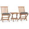 vidaXL Set da Pranzo Giardino Pieghevole 3 pz Cuscino Massello di Teak