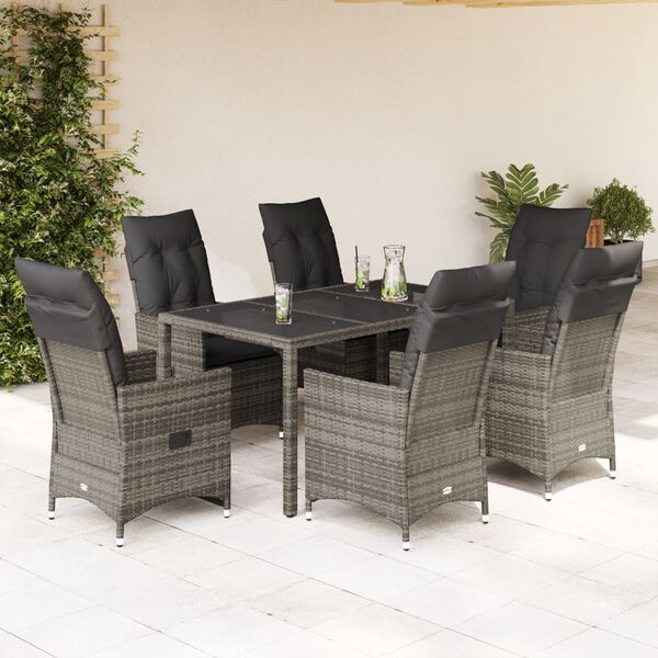 vidaXL Set da Pranzo da Giardino 7 pz con Cuscini in Polyrattan Grigio