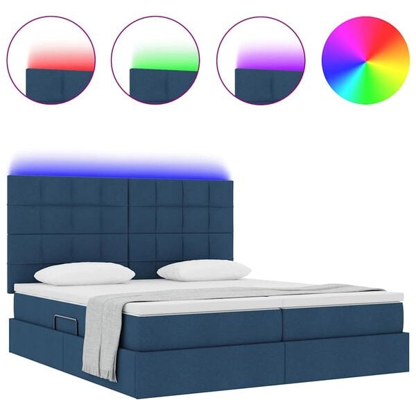 vidaXL Letto con luci a strisce a LED Blu 180 x 200 cm Tessuto