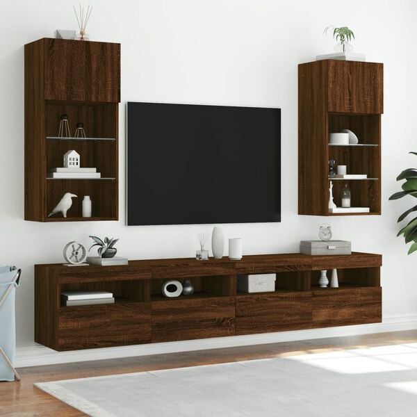 vidaXL Mobile TV con Luci LED Rovere Marrone 40,5x30x90 cm