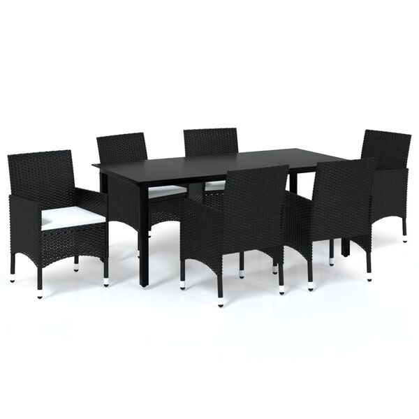 vidaXL Set da Pranzo da Giardino 7 pz Nero con Cuscini in Polyrattan