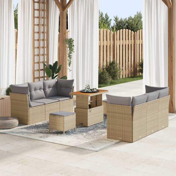 vidaXL Set Divano da Giardino con cuscino 9 pcs Beige polyrattan