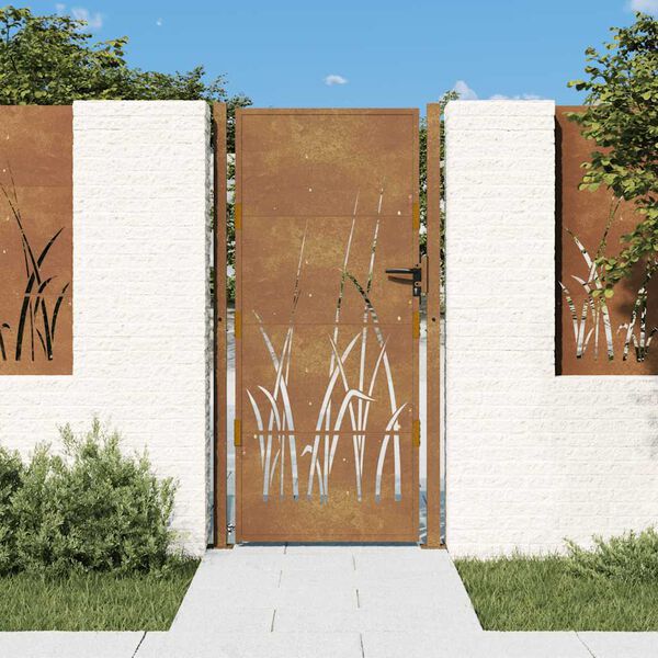 vidaXL Cancello da giardino 100x200 cm in acciaio Corten con design erba