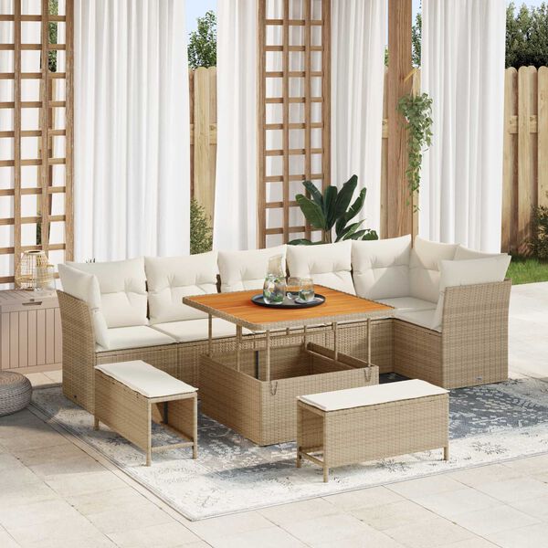 vidaXL Set Divano da Giardino 9 pcs Beige polyrattan