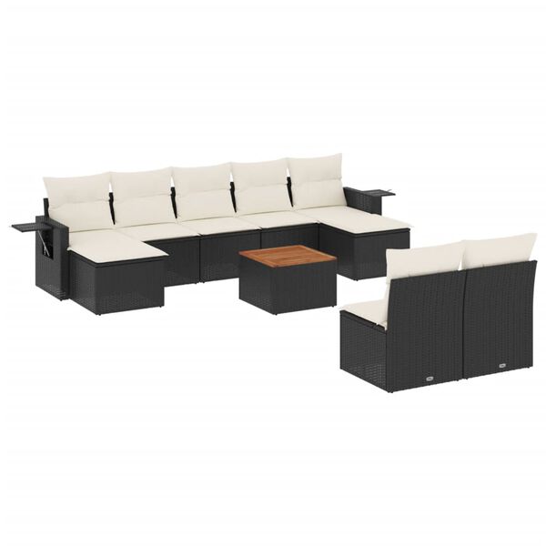 vidaXL Set Divani da Giardino 10pz con Cuscini in Polyrattan Nero
