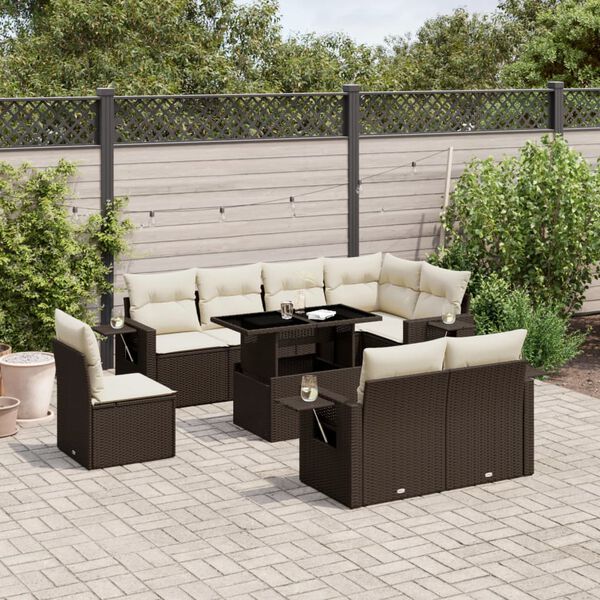 vidaXL Set Divani da Giardino 9pz con Cuscini Marrone in Polyrattan