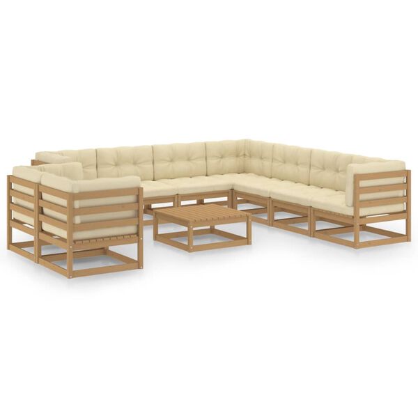 vidaXL Set Salotto Giardino e Cuscini 10 pz Legno Massello Pino Ambra