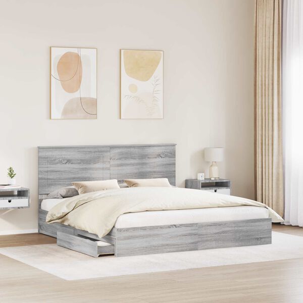 vidaXL Letto con Contenitore con testiera Grigio Sonoma 200 x 200 cm