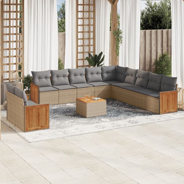vidaXL Set Divani da Giardino 12 pz con Cuscini Beige in Polyrattan