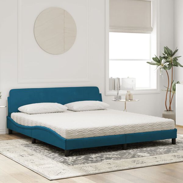 vidaXL Letto con Materasso Dover Blu 180x200 cm in Velluto