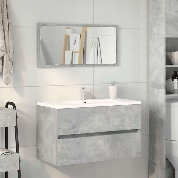 vidaXL Mobile da Bagno con Specchio Grigio Cemento Legno Multistrato