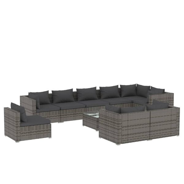 vidaXL Set Divani da Giardino 10 pz con Cuscini in Polyrattan Grigio