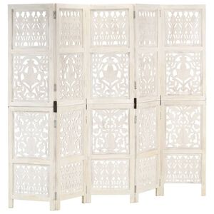 vidaXL Divisorio 5 Pannelli Intagliato Bianco 200x165cm Mango Massello