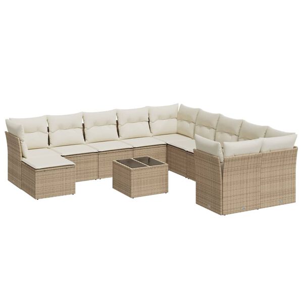 vidaXL Set Divani da Giardino 12 pz con Cuscini Beige in Polyrattan