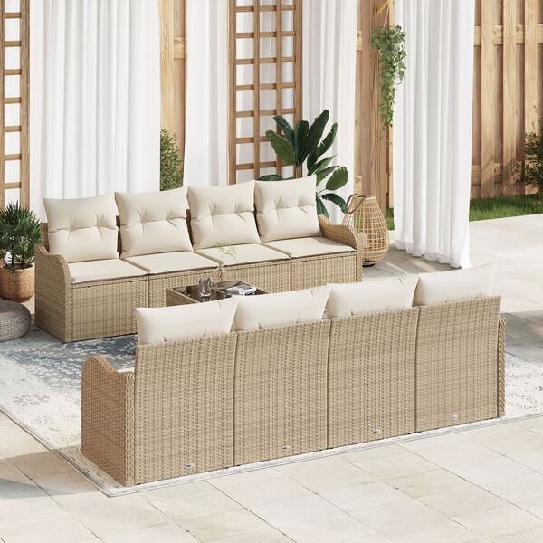 vidaXL Set Divano da Giardino con cuscino 9 pcs Beige e Crema