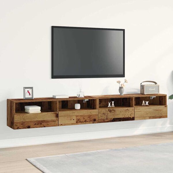 vidaXL Mobile TV da parete 2 pcs Legno vecchio 100 x 30 x 30 cm