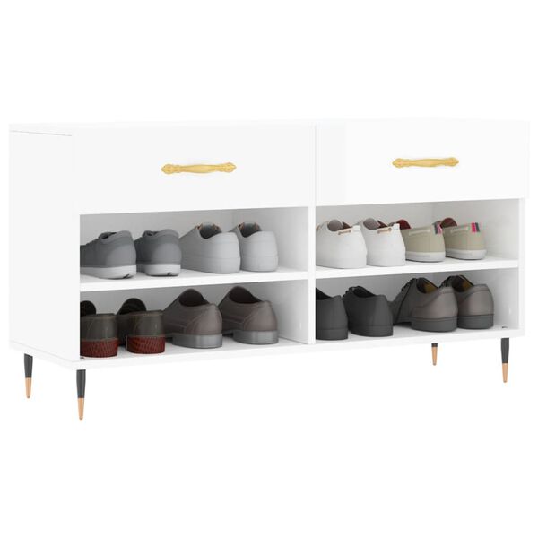 vidaXL Panca Porta Scarpe Bianco Lucido 102x35x55 cm Legno Multistrato