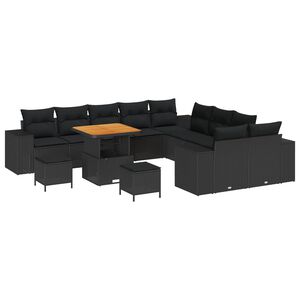 vidaXL Set Divano da Giardino con cuscino 13 pcs Nero polyrattan