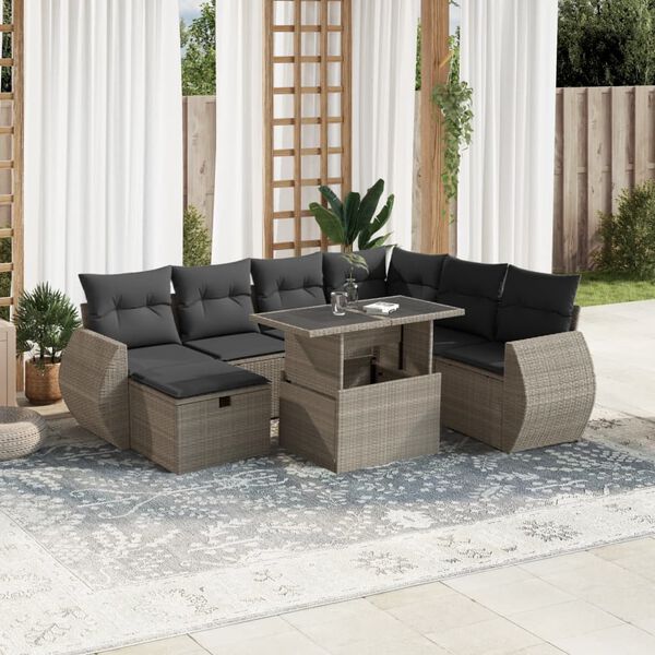 vidaXL Set Divano da Giardino 8pz con Cuscini Grigio Chiaro Polyrattan