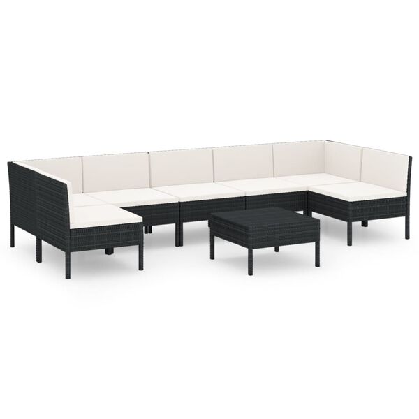 vidaXL Set Divani da Giardino 8 pz con Cuscini in Polyrattan Nero