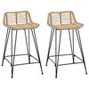 vidaXL Sgabello da bar 2 pz Naturale 44 x 45 x 76 cm Rattan e acciaio