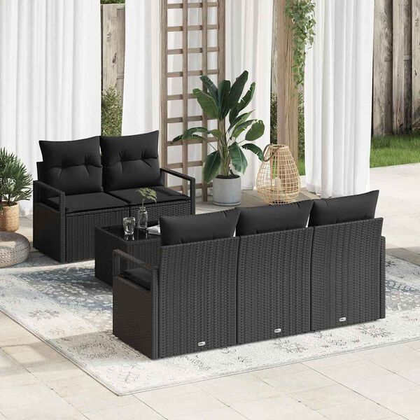 vidaXL Set di divani 6 pcs Nero polyrattan