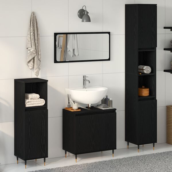 vidaXL Set di Mobili da Bagno 3 pcs Rovere Nero 30 x 30 x 190 cm