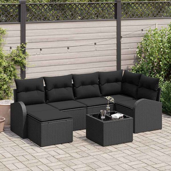 vidaXL Set di divani con cuscino 7 pcs Nero polyrattan
