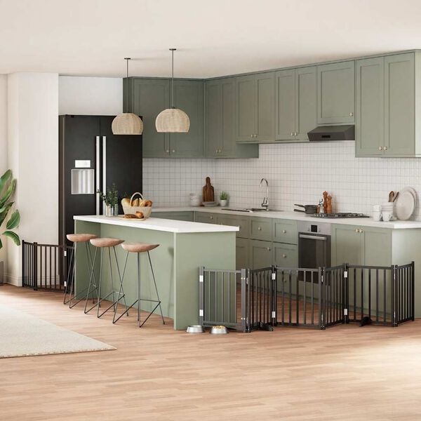 vidaXL Cancello per Cani Porta Pieghevole Nero 9 Pannelli 450cm Pioppo