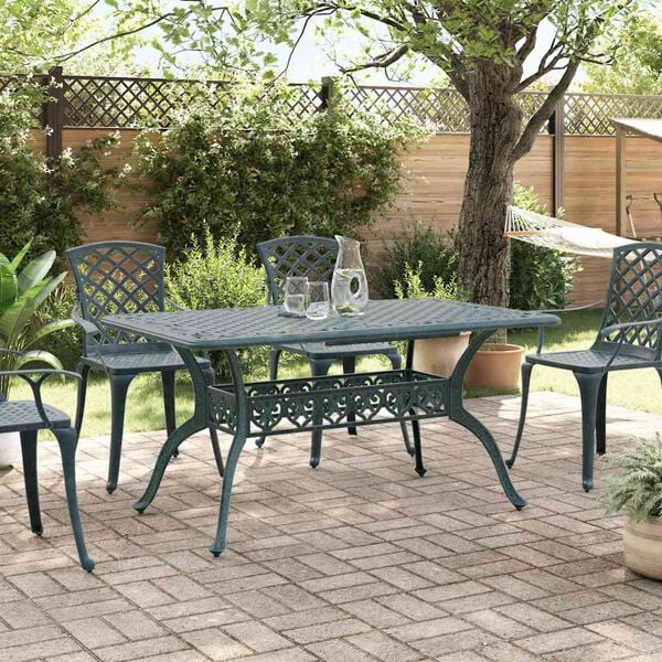 vidaXL Tavolo da Giardino Verde 150x90x72 cm in Alluminio Pressofuso