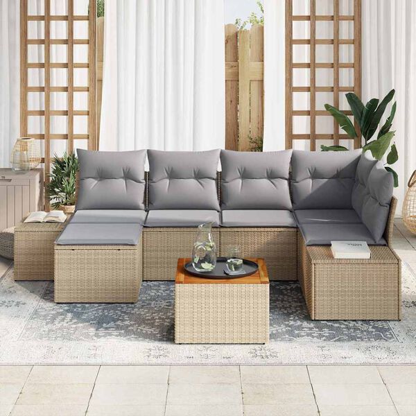 vidaXL Set Divano da Giardino con cuscino 7 pcs Beige polyrattan