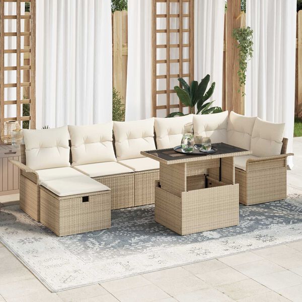 vidaXL Set Divano da Giardino con cuscino 8 pcs Beige Poly Rattan
