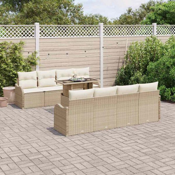 vidaXL Set Divano da Giardino con cuscino 9 pcs Beige Poly Rattan