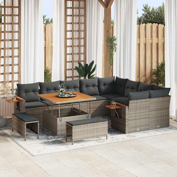 vidaXL Set Divano da Giardino con cuscino 13 pcs Grigio polyrattan