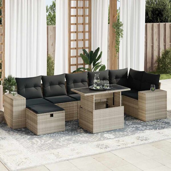 vidaXL Set Divano da Giardino 5pz con Cuscini Grigio Chiaro Polyrattan