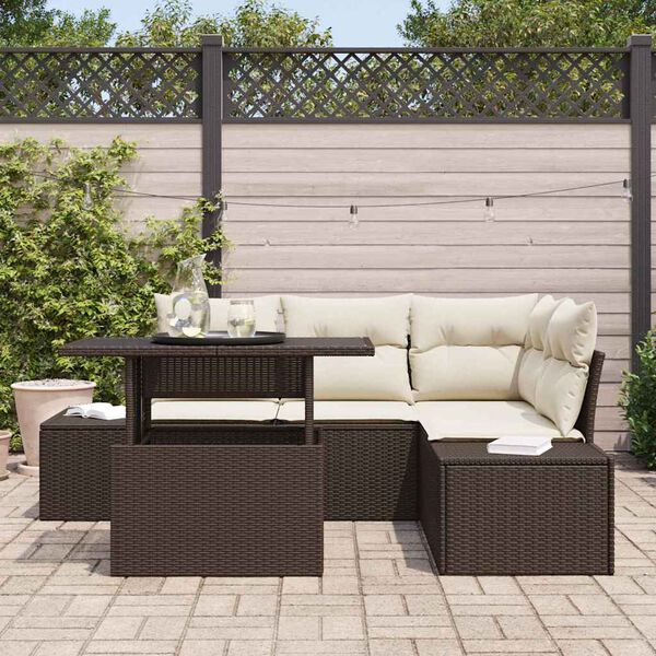 vidaXL Set Divano da Giardino 5 pcs Marrone e Crema polyrattan