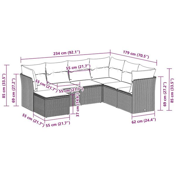 vidaXL Set Divani da Giardino 7pz con Cuscini Grigio Chiaro Polyrattan