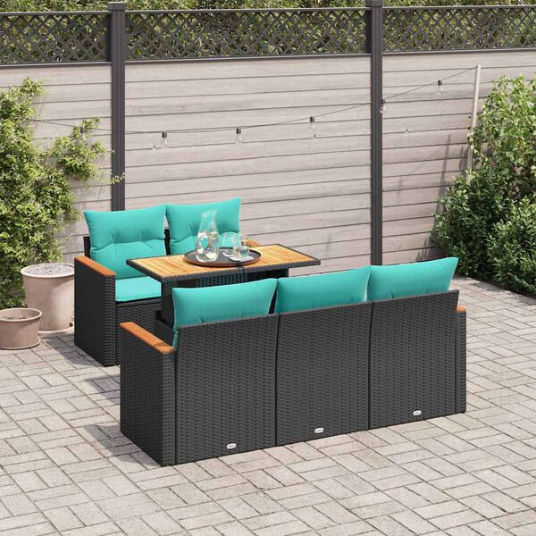 vidaXL Set Divano da Giardino 6 pz con Cuscini Nero in Polyrattan
