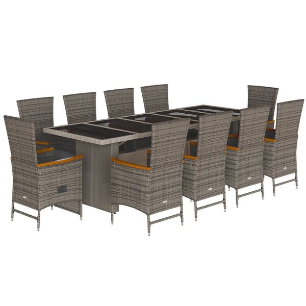 vidaXL Set da Pranzo da Giardino 11pz con Cuscini in Polyrattan Grigio