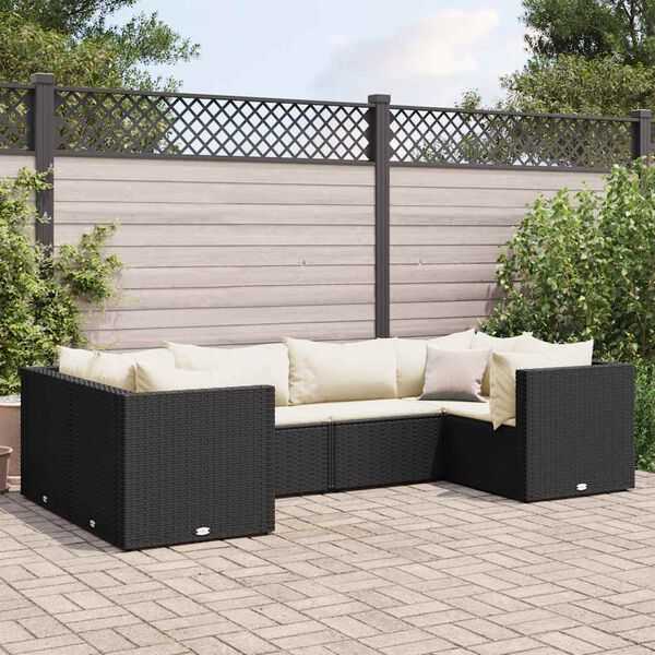 vidaXL Set Mobili da Giardino 6 pz con Cuscini in Polyrattan Nero