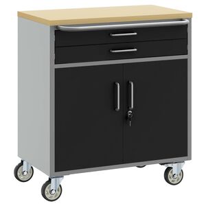 vidaXL Carrello da lavoro a rulli Nero e Grigio 75 x 45 x 85 cm