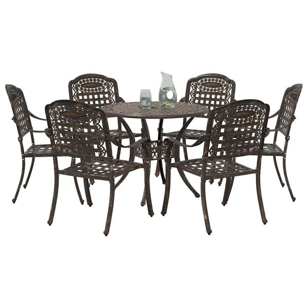 vidaXL Set da Pranzo per Giardino 7 pcs Bronzo Alluminio