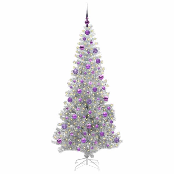 vidaXL Albero di Natale con 300 LED con supporto Argento 180 cm PET