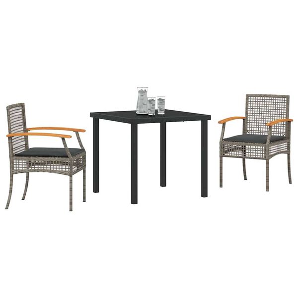 vidaXL Set da Pranzo per Giardino 3 pcs Grigio polyrattan