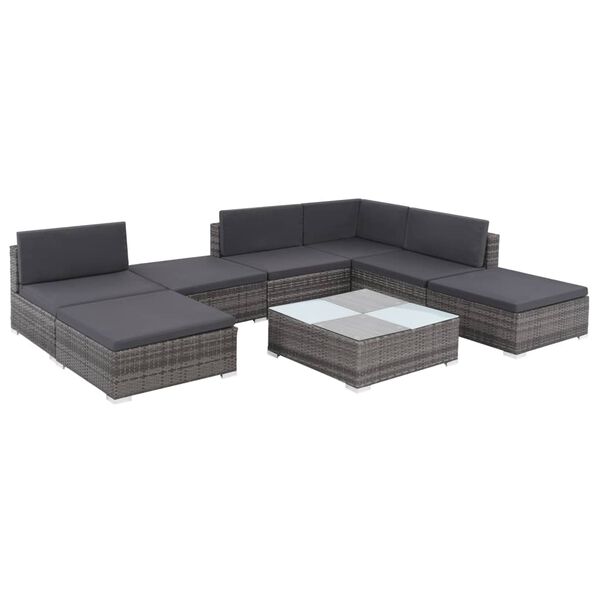 vidaXL Set Divani da Giardino 8 pz con Cuscini in Polyrattan Grigio