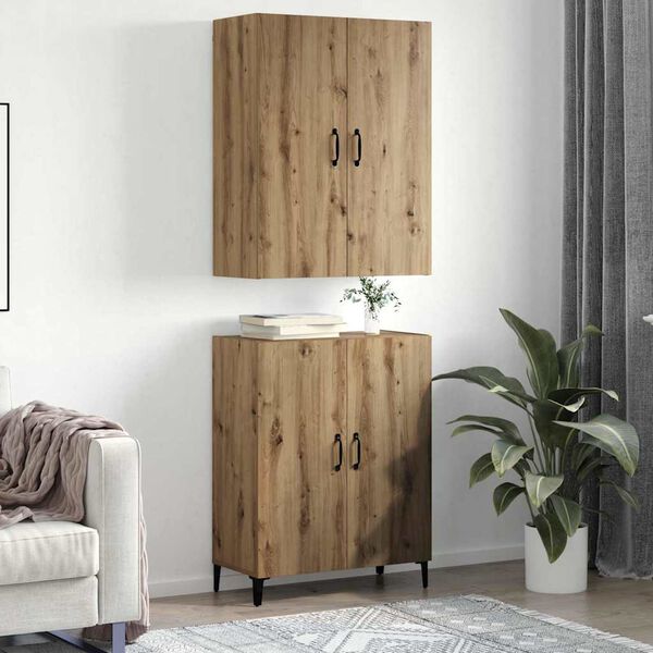 vidaXL Credenza 2 pcs Rovere artigianale Legno multistrato