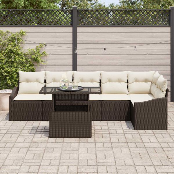 vidaXL Set Divano da Giardino con cuscino 7 pcs Marrone e Crema