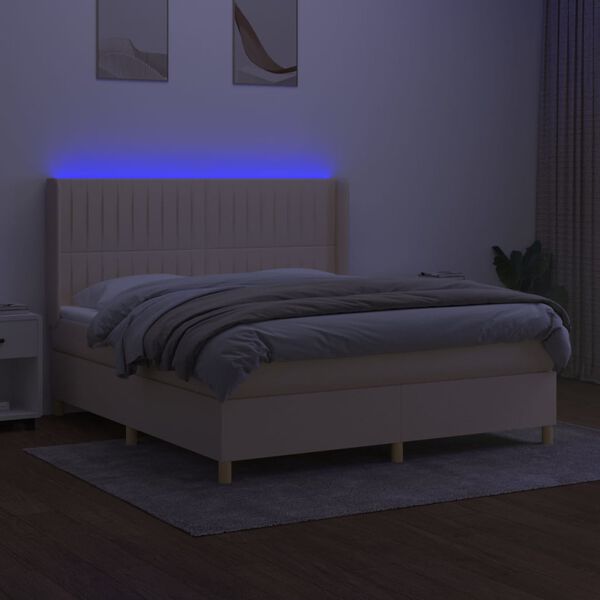 vidaXL Letto a Molle con Materasso e LED Crema 160x200 cm in Tessuto
