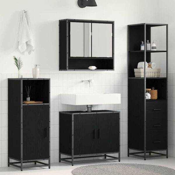 vidaXL Set di mobili per il bagno 3 pcs Rovere Nero Legno multistrato